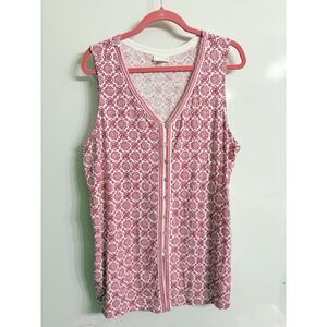 J Jill Pink Button Pink And White Sleeveless Tunic Tank top Size‎ XL